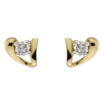 9ct Yellow Gold Diamond Stud Earrings