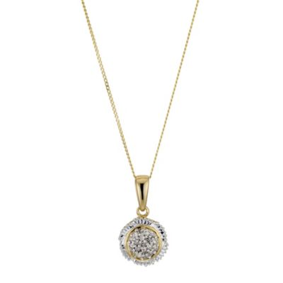 9ct Yellow Gold Diamond Cluster Pendant Necklace