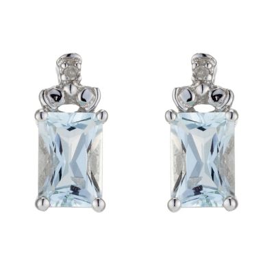 9ct White Gold Diamond and Aquamarine Earrings