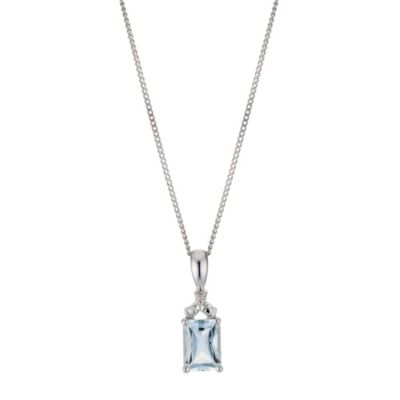 Unbranded 9ct White Diamond and Aquamarine Pendant Necklace