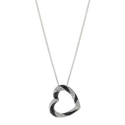 Silver  White & Black Treated Diamond Pendant Necklace - Product number 8955999
