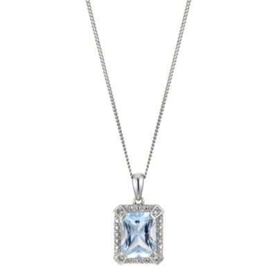 9ct White Gold Diamond Rectangular Pendant