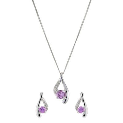 9ct White Gold Diamond and Pink Sapphire Pendant