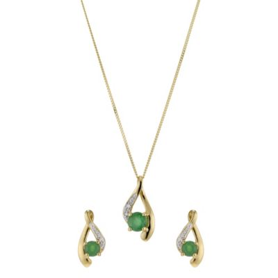 9ct Yellow Gold Diamond and Emerald Pendant and