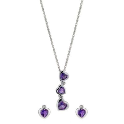Silver Diamond & Amethyst Pendant & Earrings - Product number 8956154