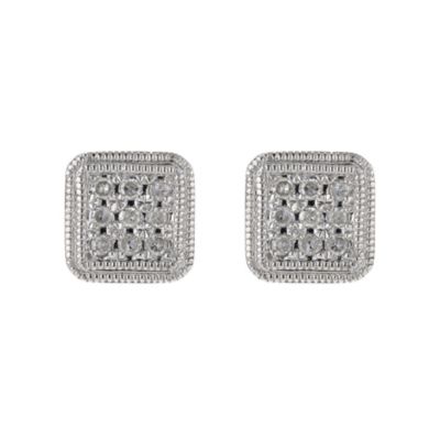 9ct White Gold Diamond Square Earrings