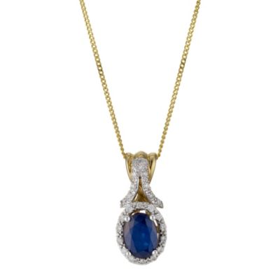 9ct Yellow Gold Diamond & Sapphire Oval Pendant - Product number 8956308