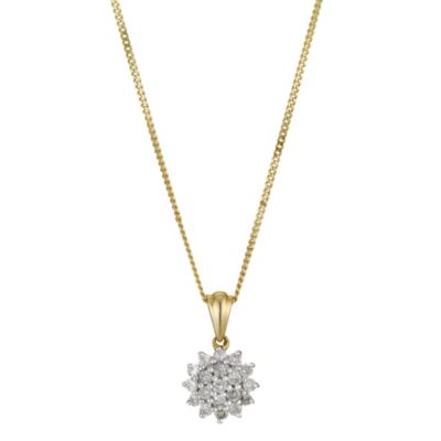 9ct Yellow Gold 1/4 Carat Diamond Cluster Pendant - Product number 8956758