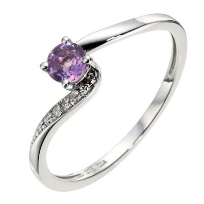 9ct White Gold Diamond and Amethyst Twist Ring