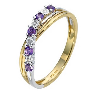 9ct Yellow Gold Diamond and Amethyst Ring
