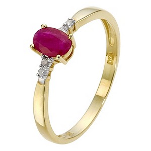 9ct Yellow Gold Diamond & Ruby Oval Ring