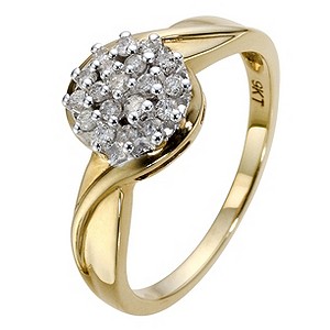 9ct Yellow Gold 1/4 Carat Diamond Cluster Ring