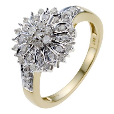 9ct Yellow Gold 1/3 Carat Diamond Cluster Ring