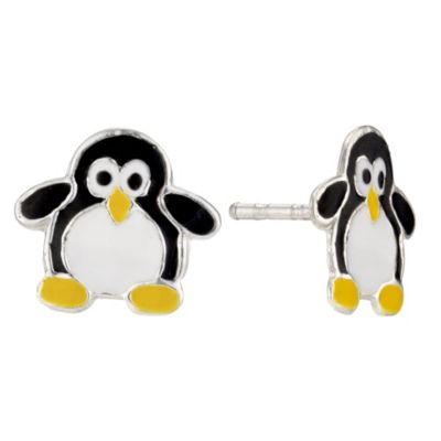 Children's Silver Enamel Penguin Stud Earrings - Product number 8959188