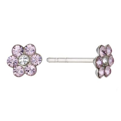Children's Silver Lilac Crystal Flower Stud Earrings - Product number 8959196