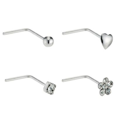 Set of Four Silver & Crystal Nose Studs - Product number 8959226