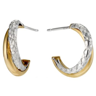 9ct Yellow Gold & Silver Cross Over Earrings - Product number 8959927