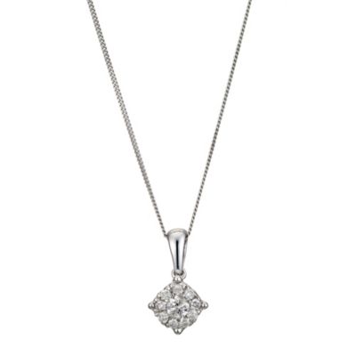 9ct white gold 1/4 carat cluster pendant necklace