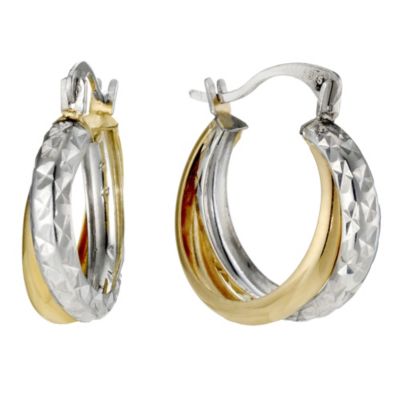 H Samuel 9ct Yellow Gold and Silver Creole Earrings