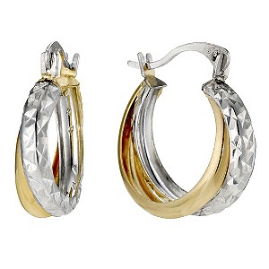 9ct Yellow Gold and Silver Creole Earrings