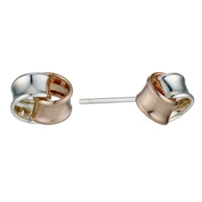 Silver & 9ct Rose Gold Knot Earrings - Product number 8960895