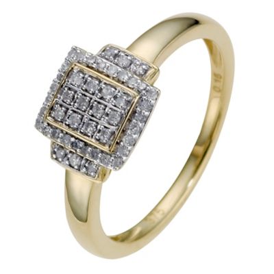 9ct Yellow Gold 0.15 Carat Diamond Cluster Ring