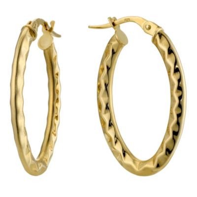 9ct Yellow Gold Sparkle Oval Creole Earrings