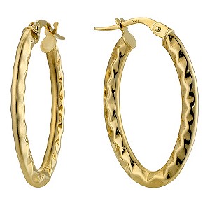 Unbranded 9ct Yellow Gold Sparkle Oval Creole Earrings