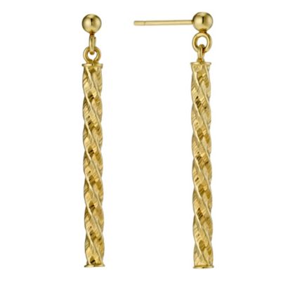H Samuel 9ct Yellow Gold Twist Drop Stick Earrings