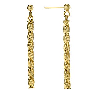 9ct Yellow Gold Twist Drop Stick Earrings