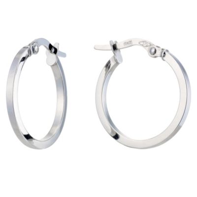 9ct White Gold Tube Creole Earrings 15mm