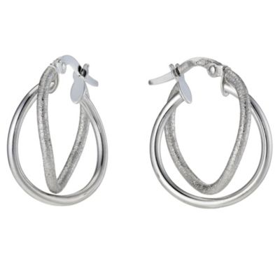 9ct White Gold Polished and Satin Creole Earrings