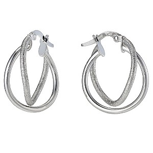 Unbranded 9ct White Gold Polished and Satin Creole Earrings