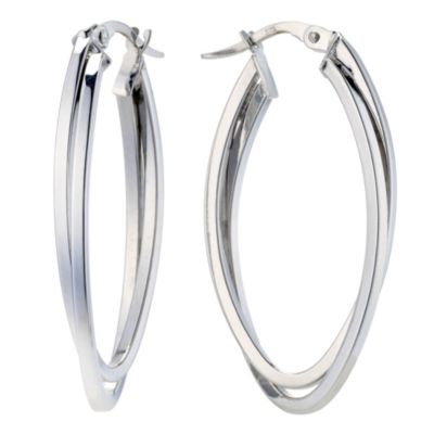 9ct White Gold Double Oval Creole Earrings