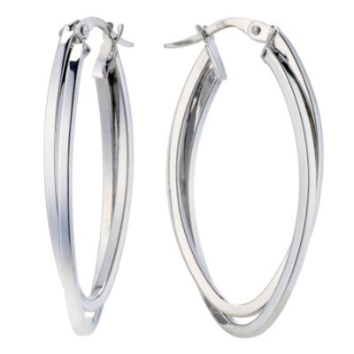 9ct White Gold Double Oval Creole Earrings - Product number 8965676