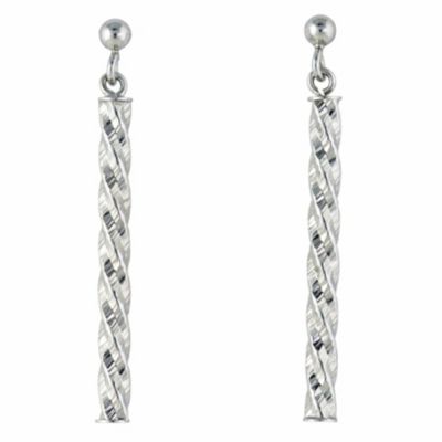 H Samuel 9ct White Gold Twist Drop Stick Earrings