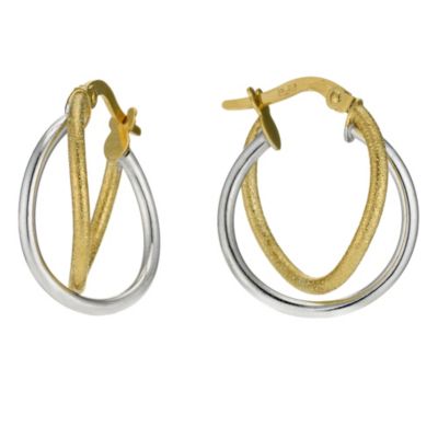 9ct Yellow and White Gold Double Creole Earrings