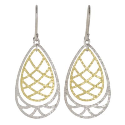 9ct Yellow Gold and Silver Cut Out Drop Earrings