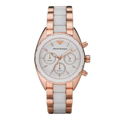 Emporio Armani ladies' white & rose gold plated watch - Product number 8965757