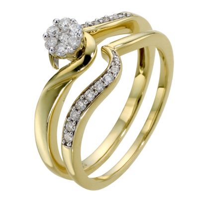 9ct Yellow Gold Diamond Twist Bridal Ring Set - Product number 8967237