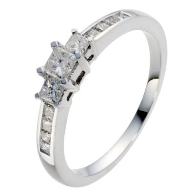 9ct White Gold Half Carat Diamond Trilogy Ring
