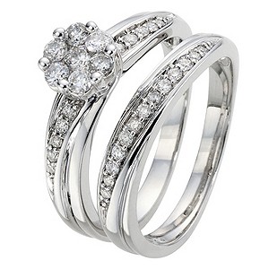 9ct White Gold 1/2 Carat Diamond Cluster Bridal Ring Set9ct White Gold 1/2 Carat Diamond Cluster Bri