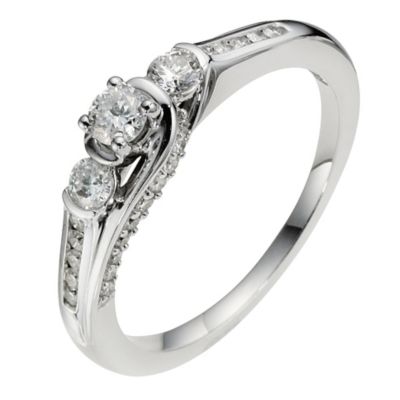 18ct White Gold Half Carat Diamond Trilogy Ring