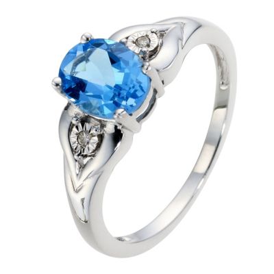 9ct White Gold Diamond & Blue Topaz Oval Ring H. Samuel the Jeweller