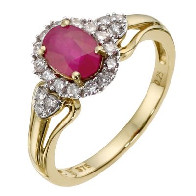 9ct Yellow Gold Diamond & Treated Ruby Ring - H. Samuel the Jeweller