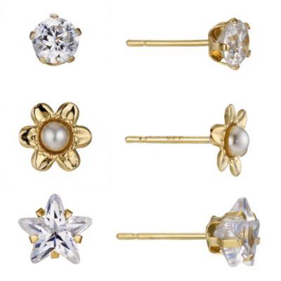 Set of Three 9ct Yellow Gold Cubic Zirconia Earrings - Product number 8972621