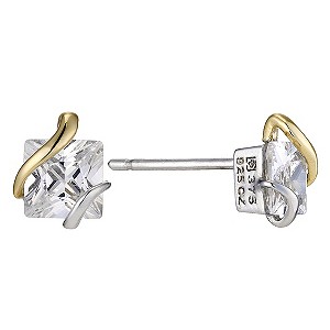 Silver & 9ct Yellow Gold Square Cubic Zirconia Wrap Earrings