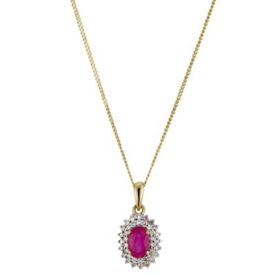 Unbranded 9ct Yellow Gold Diamond and Ruby Cluster Pendant