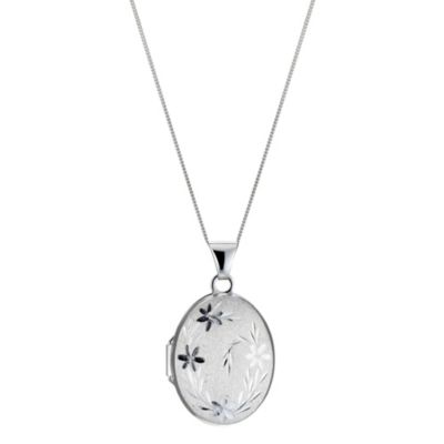 9ct White Gold Diamond Cut Oval Locket - Product number 8974462