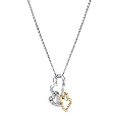 SILVER and 9ct Yellow Gold 3 Heart Pendant